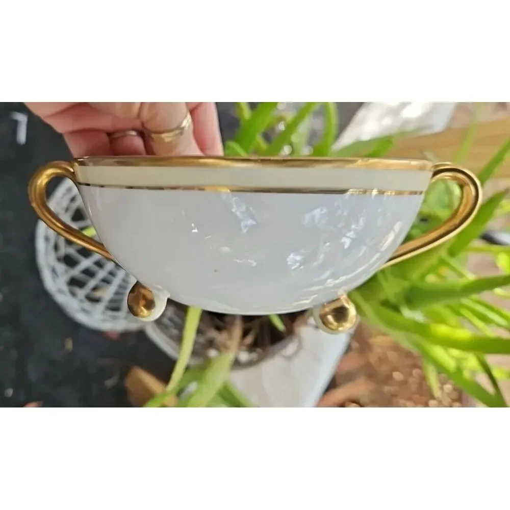 Hand Painted Nippon BLACK‎ GOLD Floral Footed ART DECO Berry Bowl Morimura
